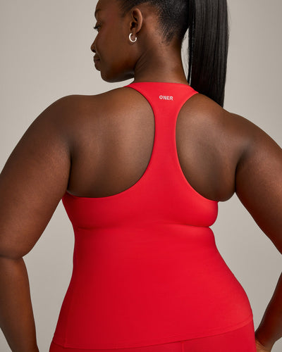 SoftMotion™ Racer Back Vest with Built in Bra Shelf with Grey Logo | Fiery Red