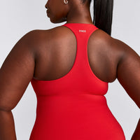SoftMotion™ Racer Back Tank Top with Built in Bra Shelf with Grey Logo | Fiery Red