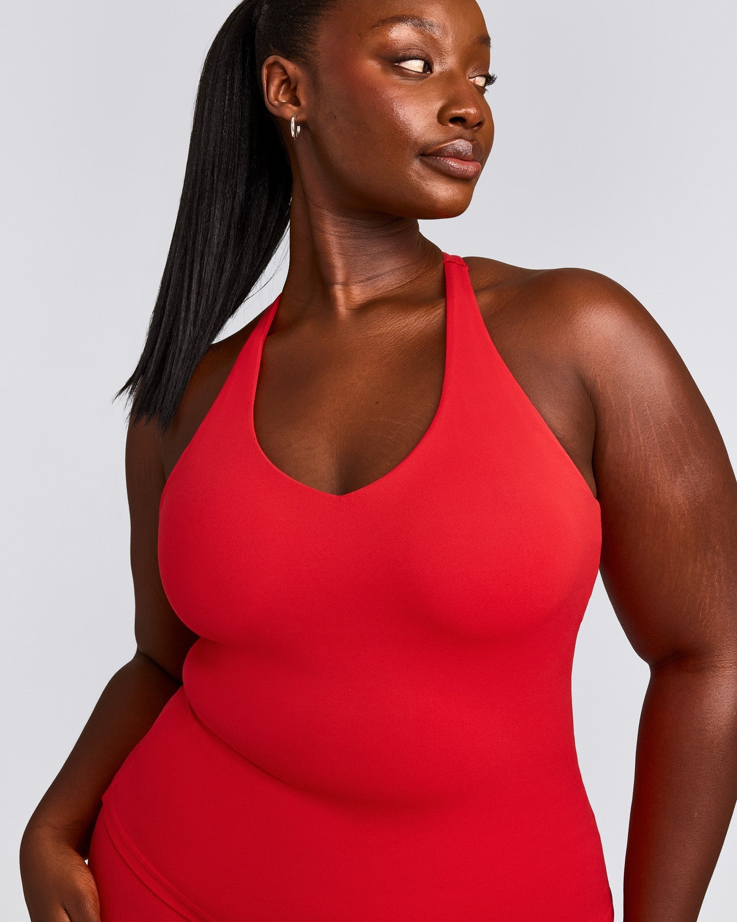 SoftMotion™ Racer Back Tank Top with Built in Bra Shelf with Grey Logo | Fiery Red