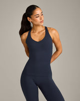SoftMotion™ Racer Back Vest with Built in Bra Shelf with Grey Logo | True Blue