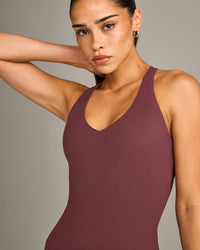SoftMotion™ Racer Back Vest with Built in Bra Shelf with Grey Logo | Velvet Mocha