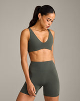 SoftMotion™ Scoop Back Bralette with Grey Logo | Dark Khaki