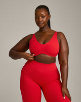 SoftMotion™ Scoop Back Bralette with Grey Logo | Fiery Red