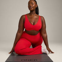 SoftMotion™ Scoop Back Bralette with Grey Logo | Fiery Red