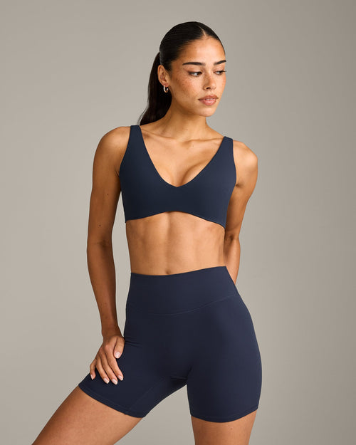 SoftMotion™ Scoop Back Bralette with Grey Logo | True Blue