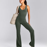 SoftMotion™ Scoop Back Flared All In One Long with Grey Logo | Dark Khaki
