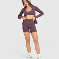 SoftMotion™ High Waisted Shorts 6" with White Logo | Vintage Purple