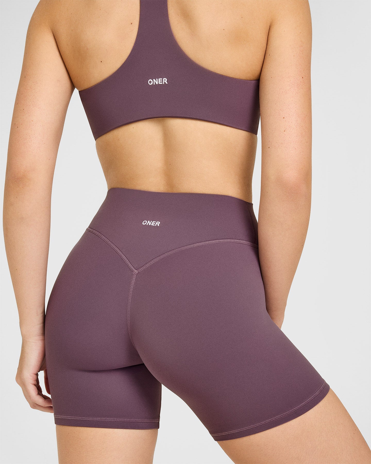 SoftMotion™ High Waisted Shorts 6" with White Logo | Vintage Purple