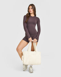 SoftMotion™ Long Sleeve Top with White Logo | Dark Umber Brown