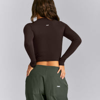 Fitted Cotton Long Sleeve Crew Neck Top | 70% Cocoa