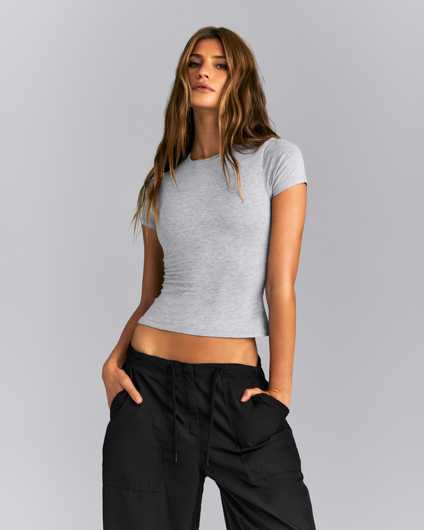 Fitted Cotton Short Sleeve Crew Neck T-Shirt | Mid Grey Marl