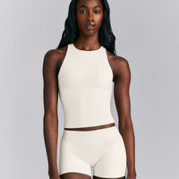 SoftMotion™ High Neck Mid Tank with Built in Bra Shelf | Marshmallow White