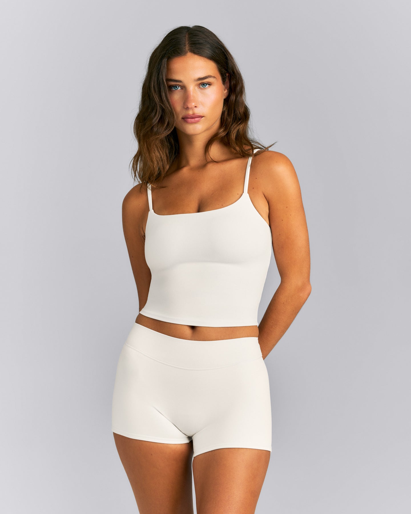 SoftMotion™ Strappy Mid Tank Top with Built in Bra Shelf | Marshmallow White