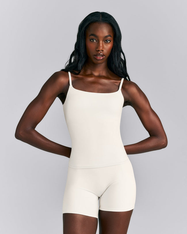 SoftMotion™ Strappy Tank Top with Built in Bra Shelf | Marshmallow White
