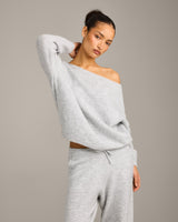 Oversized Knit Off-The-Shoulder Sweater | Light Grey Marl