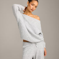 Oversized Knit Off-The-Shoulder Sweater | Light Grey Marl