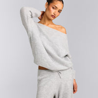 Oversized Knit Off-The-Shoulder Sweater | Light Grey Marl