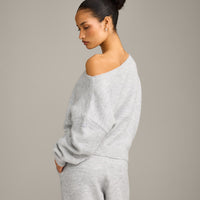 Oversized Knit Off-The-Shoulder Sweater | Light Grey Marl