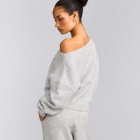 Oversized Knit Off-The-Shoulder Sweater | Light Grey Marl