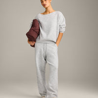 Oversized Knit Off-The-Shoulder Sweater | Light Grey Marl