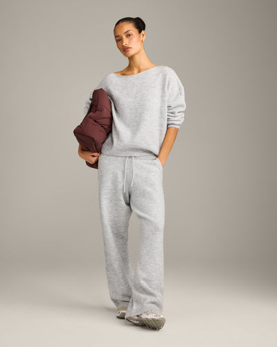 Oversized Knit Off-The-Shoulder Sweater | Light Grey Marl