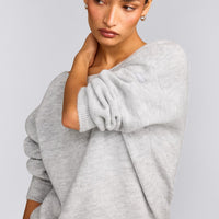 Oversized Knit Off-The-Shoulder Sweater | Light Grey Marl