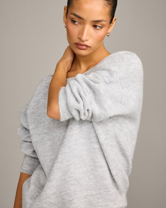 Oversized Knit Off-The-Shoulder Sweater | Light Grey Marl