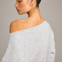 Oversized Knit Off-The-Shoulder Sweater | Light Grey Marl