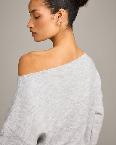 Oversized Knit Off-The-Shoulder Sweater | Light Grey Marl