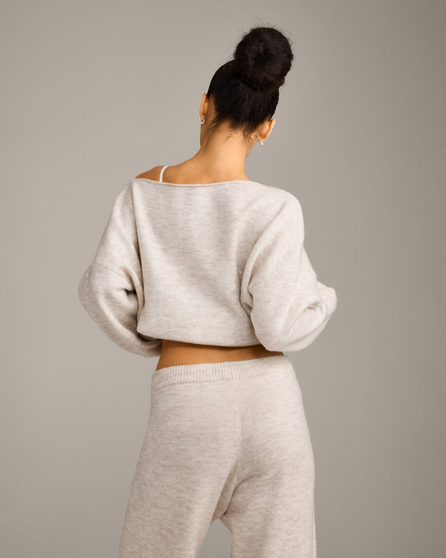 Oversized Knit Off-The-Shoulder Sweater | Oat Marl