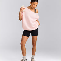 Oversized Knit Off-The-Shoulder Sweater | Soft Girl Pink
