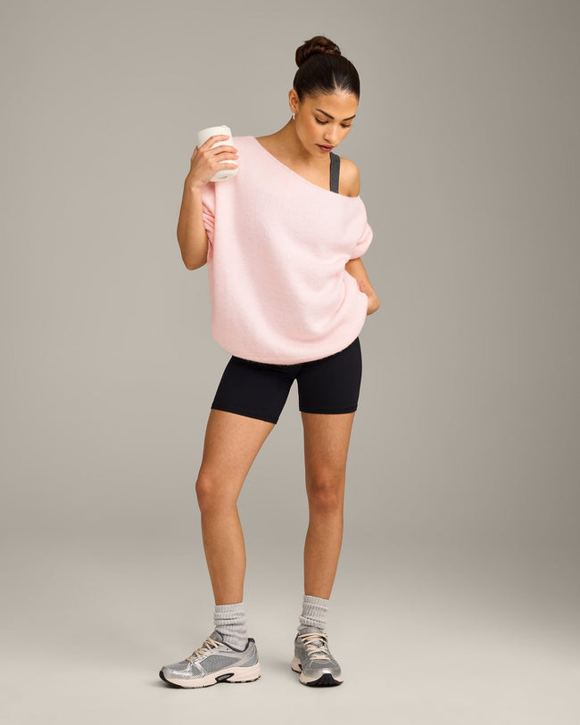 Oversized Knit Off-The-Shoulder Sweater | Soft Girl Pink