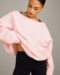 Oversized Knit Off-The-Shoulder Sweater | Soft Girl Pink