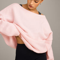 Oversized Knit Off-The-Shoulder Sweater | Soft Girl Pink