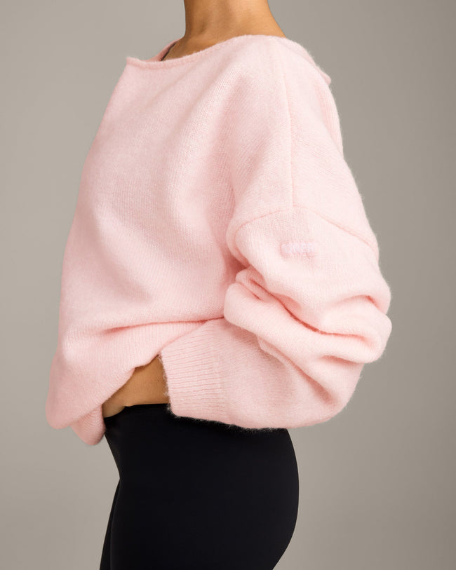 Oversized Knit Off-The-Shoulder Sweater | Soft Girl Pink