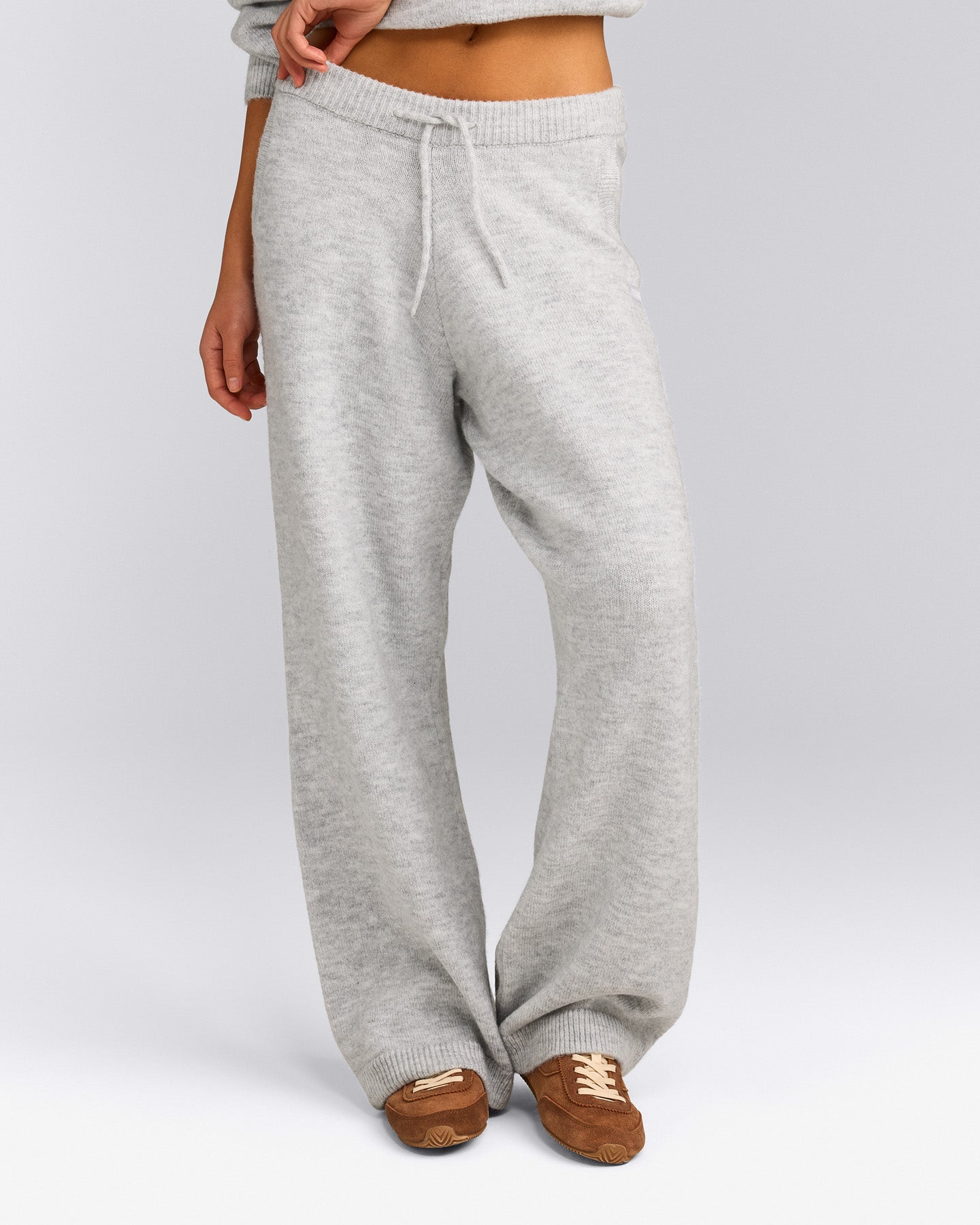 Oversized Knit Straight Leg Trousers | Light Grey Marl