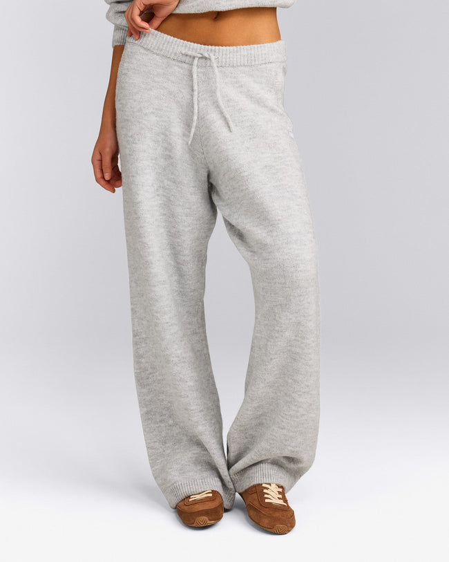 Oversized Knit Straight Leg Trousers | Light Grey Marl