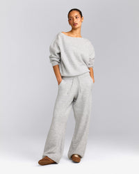 Oversized Knit Straight Leg Trousers | Light Grey Marl