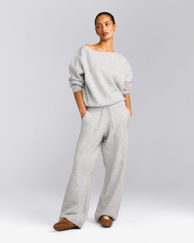 Oversized Knit Straight Leg Trousers | Light Grey Marl
