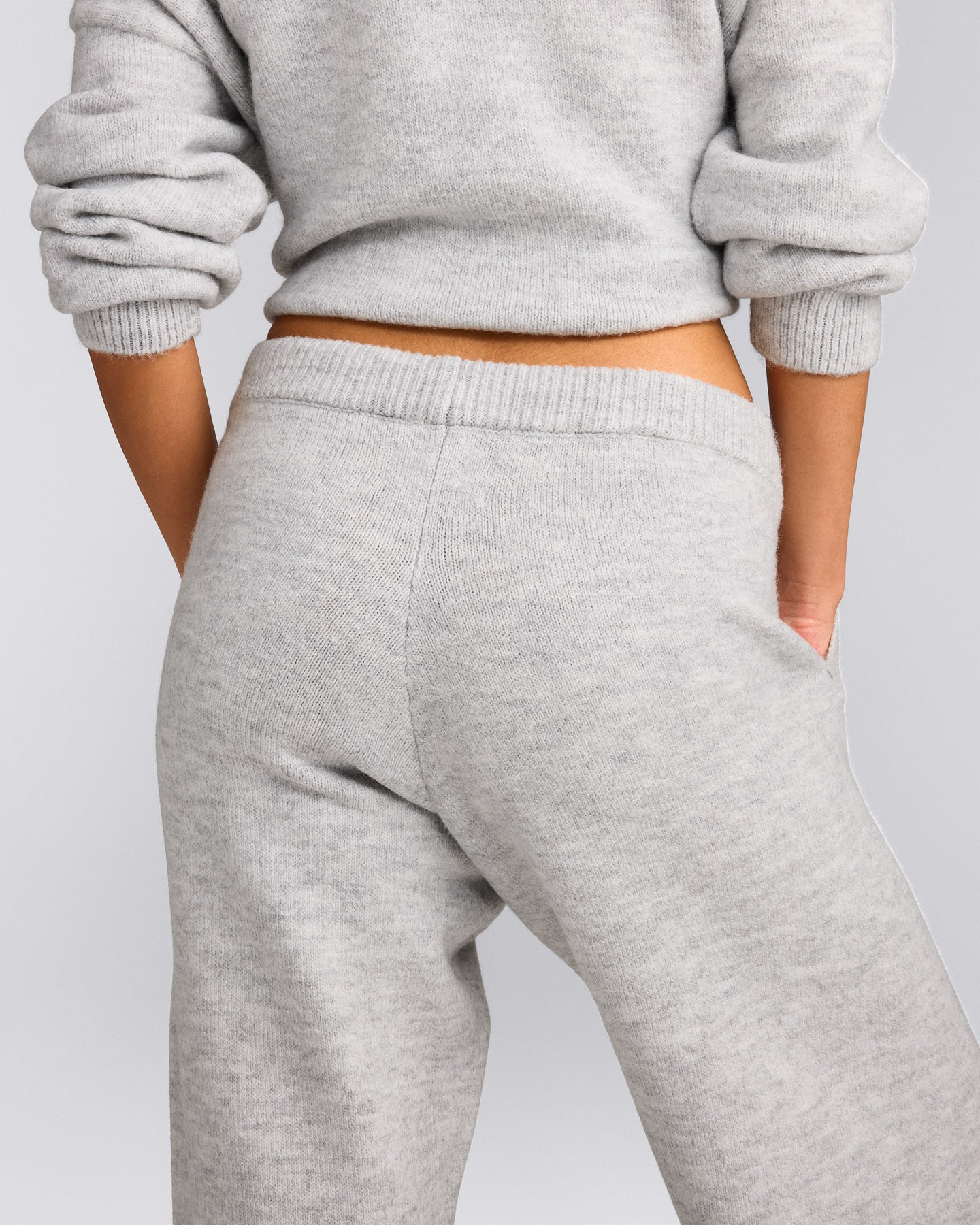 Oversized Knit Straight Leg Trousers | Light Grey Marl