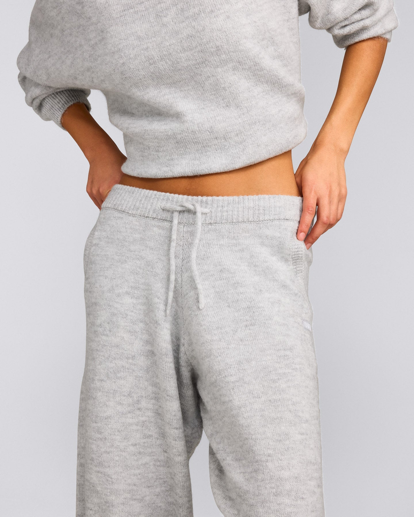 Oversized Knit Straight Leg Trousers | Light Grey Marl