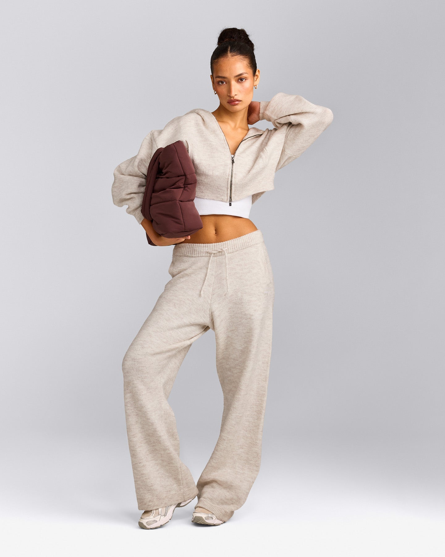 Oversized Knit Straight Leg Trousers | Oat Marl