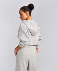 Oversized Knit Zip Up Mid Hoodie | Light Grey Marl
