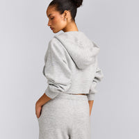 Oversized Knit Zip Up Mid Hoodie | Light Grey Marl