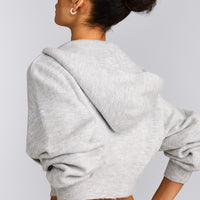 Oversized Knit Zip Up Mid Hoodie | Light Grey Marl