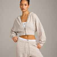 Oversized Knit Zip Through Mid Hoodie | Oat Marl