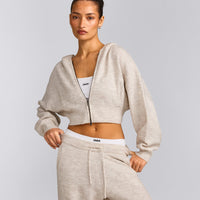 Oversized Knit Zip Up Mid Hoodie | Oat Marl
