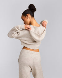 Oversized Knit Zip Up Mid Hoodie | Oat Marl