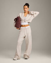 Oversized Knit Zip Through Mid Hoodie | Oat Marl