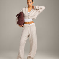 Oversized Knit Zip Through Mid Hoodie | Oat Marl